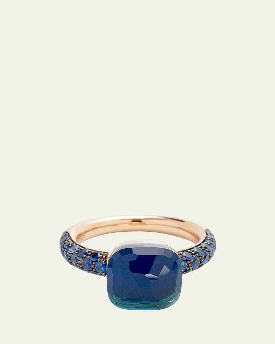 Rose and White Gold Classic Nudo Ring with London Blue Topaz, Lapis and Blue Sapphires